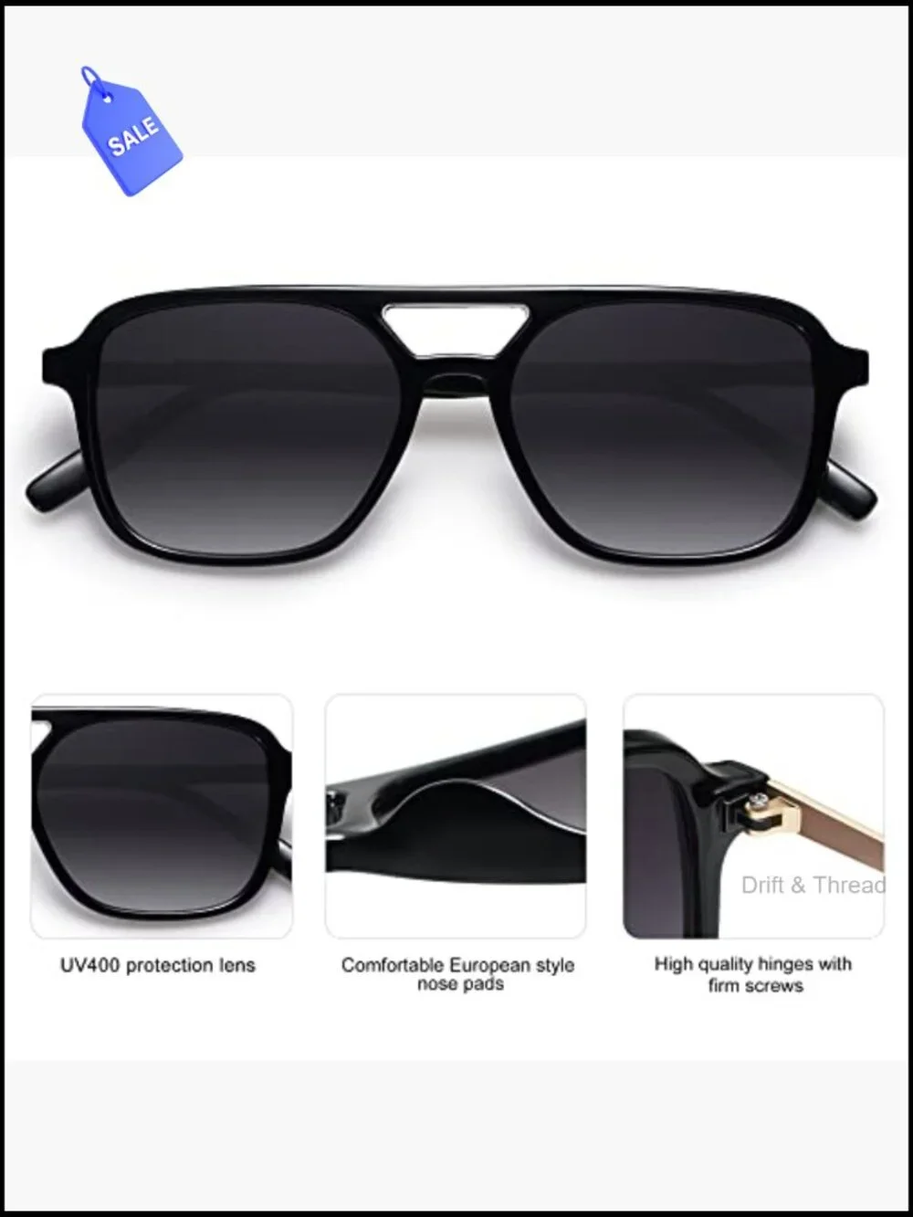 Retro Aviator Sunglasses UV400 Protection Unisex Rectangle Shades